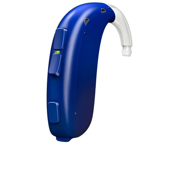 Oticon_Xceed_Play_BTE_SP_Left_C047CoolBlue_LEDgreen_Hook_500pctSize Oticon Xceed Play BTE Süper Power - Görsel 1